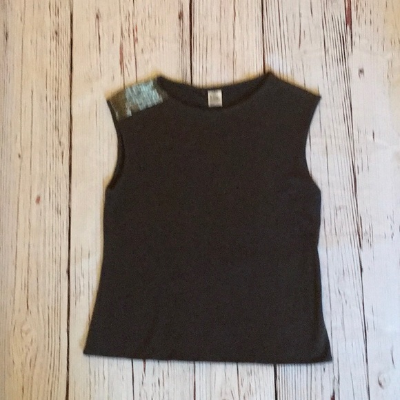 90s Susan Lazar shell top w/ beaded shoulder, S/M - Picture 2 of 9